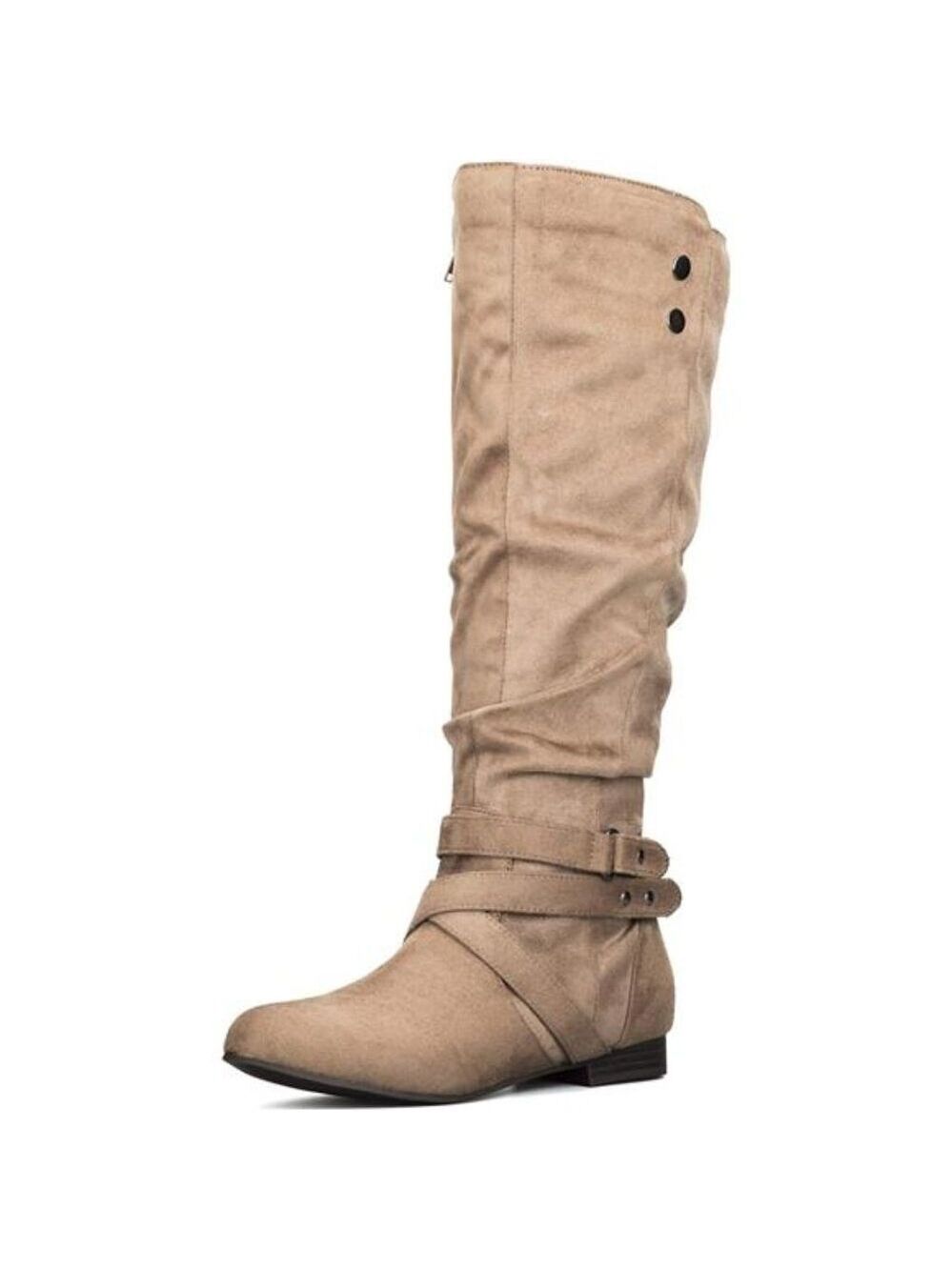 Women Knee High Boots Flat Warm Fall Winter Wide Calf Zipper Riding Shoes